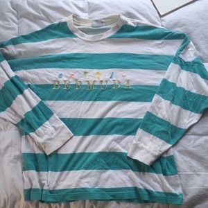 Turquoise and White Striped Vintage Long sleeve